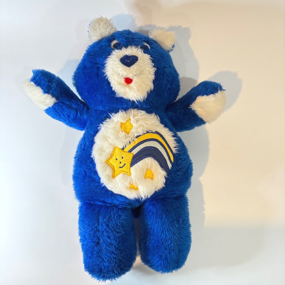 Vintage Care Bears Wish Bear Plush Blue Shooting Star Rainbow Stuffed Animal